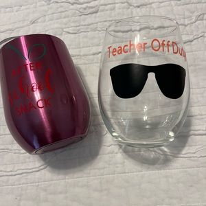 Teacher tumbler and wine glasses.